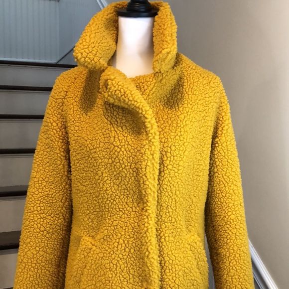 LUCKY BRAND Golden Long Sherpa Teddy Coat w Snap Closure & Hand Pockets Sz XS